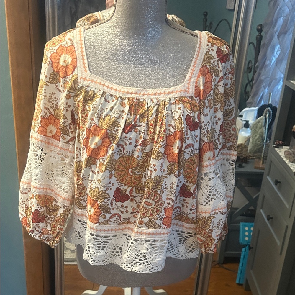 Rachel Zoe Floral Blouse - Orange and Cream